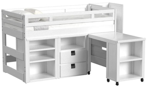 Elements International Cali Kids Full Junior Loft Bed with Staircase, Storage and Desk in White image