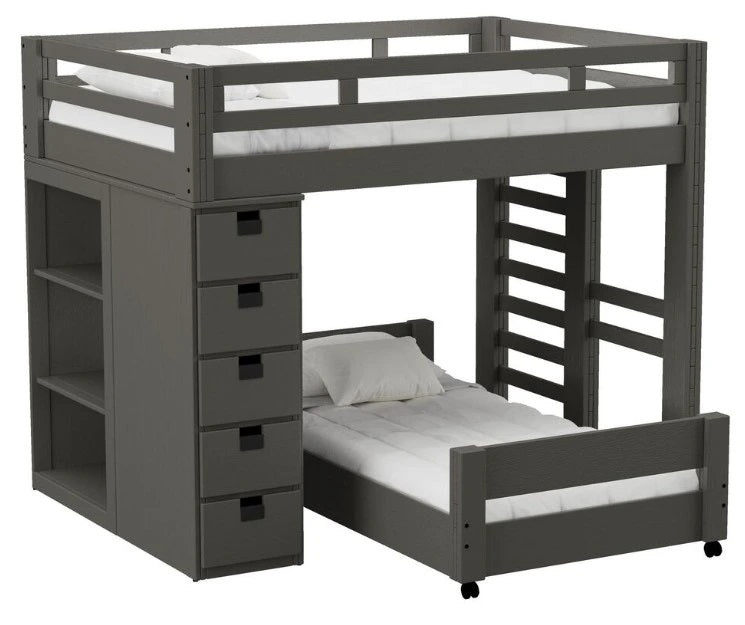 Elements International Cali Kids Twin Over Twin Bookcase Loft Bed in Sleek Gray image