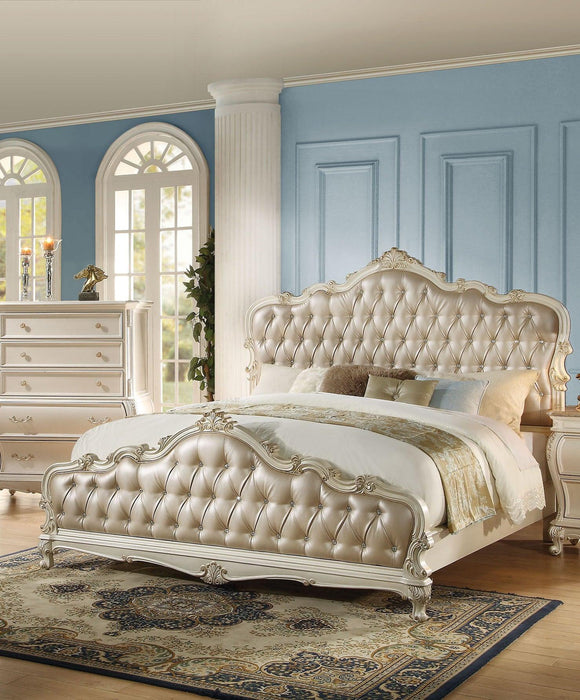 Acme Chantelle King Bed with Button Tufted Panels in Pearl White 23537EK image