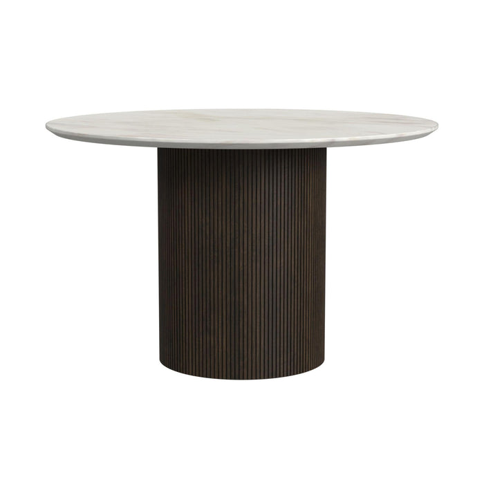 Sylvie Round Dining Table with White Faux Marble Top in Dark Brown