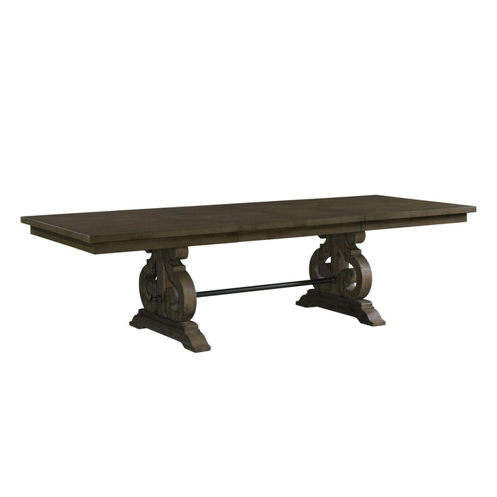 Stone Dining 6PC Set- Table, 4 Side Chairs, & Pew Bench