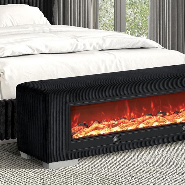 Elnath Bench w/ Visual Wood Log Fireplace Gray
