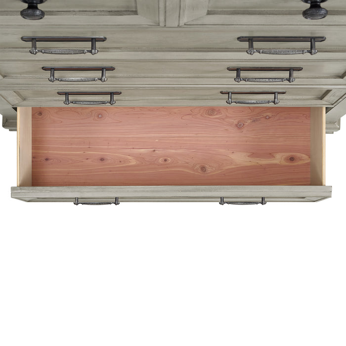 Farmington 5-Drawer Chest in Medium Brown and Washed Stone