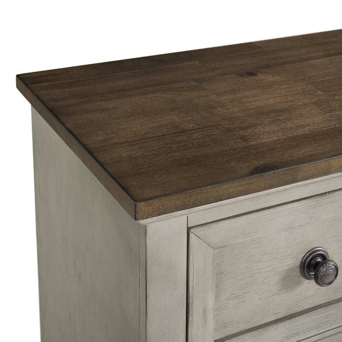 Farmington 5-Drawer Chest in Medium Brown and Washed Stone