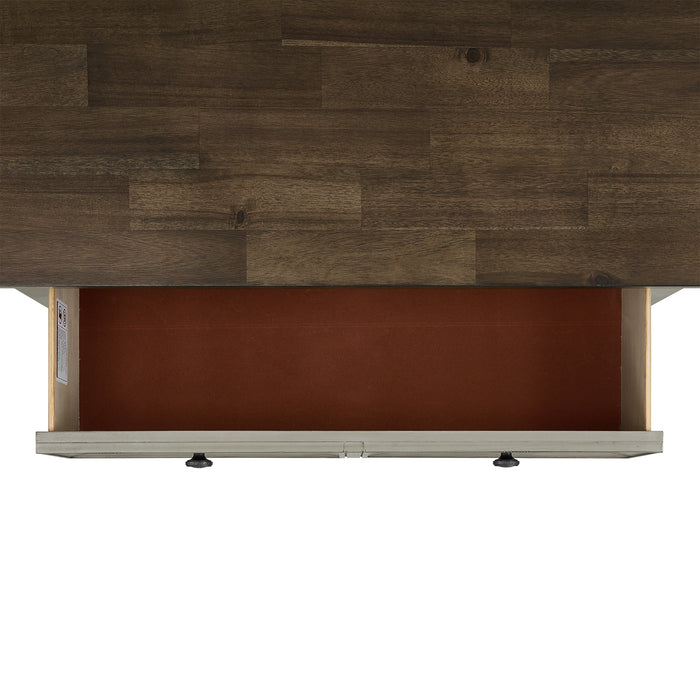 Farmington 5-Drawer Chest in Medium Brown and Washed Stone