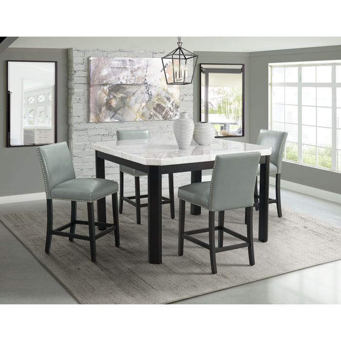 Francesca White Marble Square 5PC Counter Height Dining Set-Table & Four Grey PU Chairs