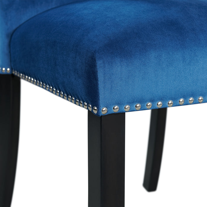 Francesca White Marble Rectangular 5PC Dining Set-Table & Four Blue Velvet Chairs