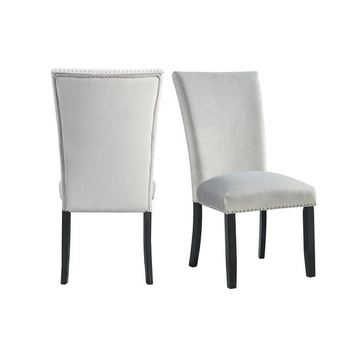 Francesca Rectangular Dining Grey Velvet Side Chair W/ Nailhead Trim (2 Per Pack)