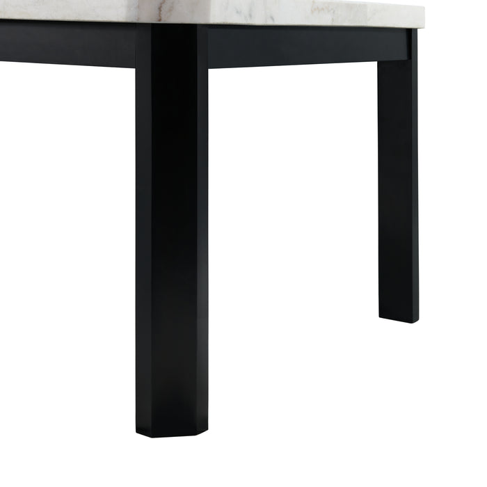 Francesca White Marble Rectangular 5PC Dining Set-Table & Four Blue Velvet Chairs