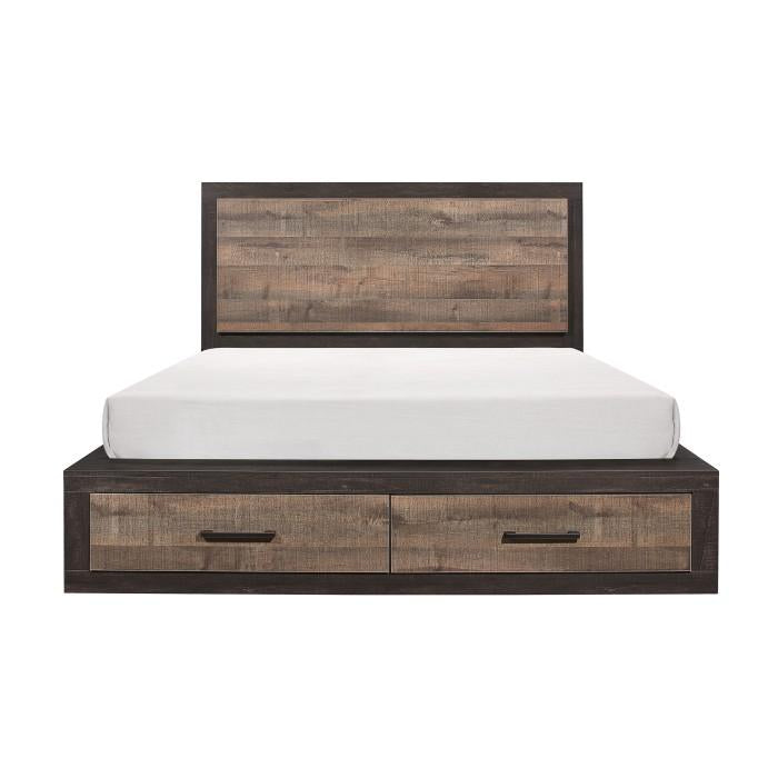 Miter Queen Platform Bed with Footboard Storage in Rustin Mahogany & Dark Ebony 1762-1*