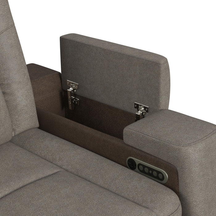 Lantana Power Motion Loveseat with Power Headrest, Led, and Console in Rocky Grey/Brown