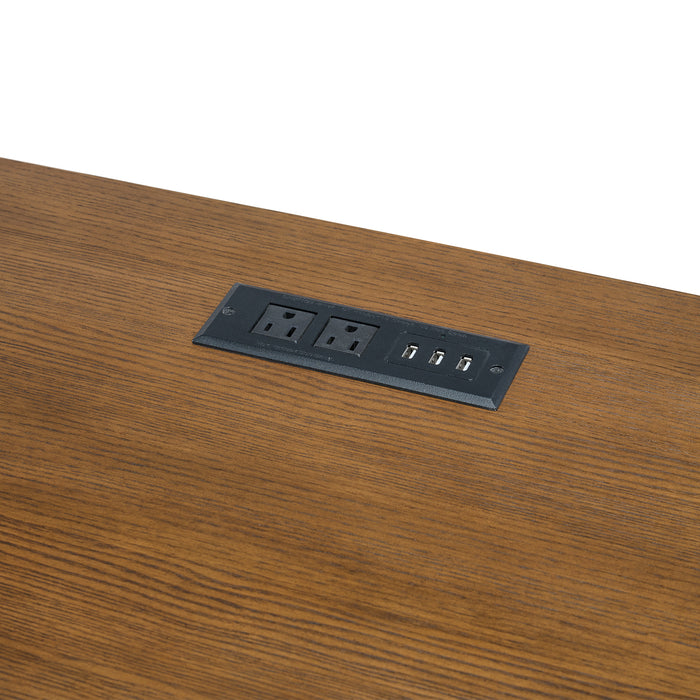 Portico Half Pedestal Desk with Power/USB in Brown Oak