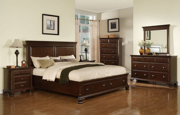 Elements International Canton Cherry King Panel Storage Bed in Dark Wood