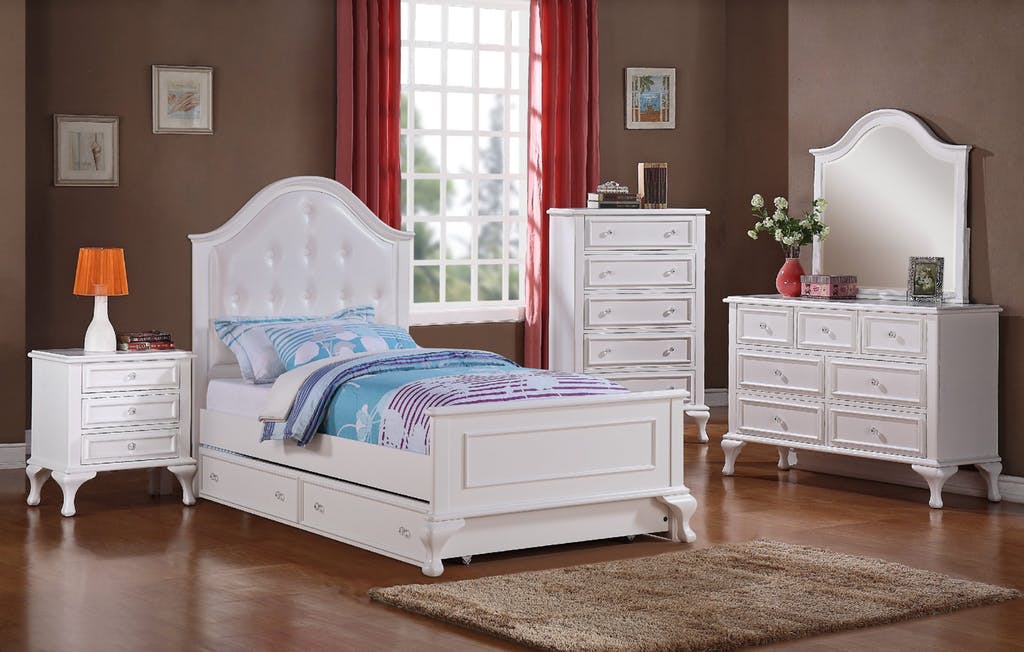 Elements International Jesse Twin Trundle Bed in White