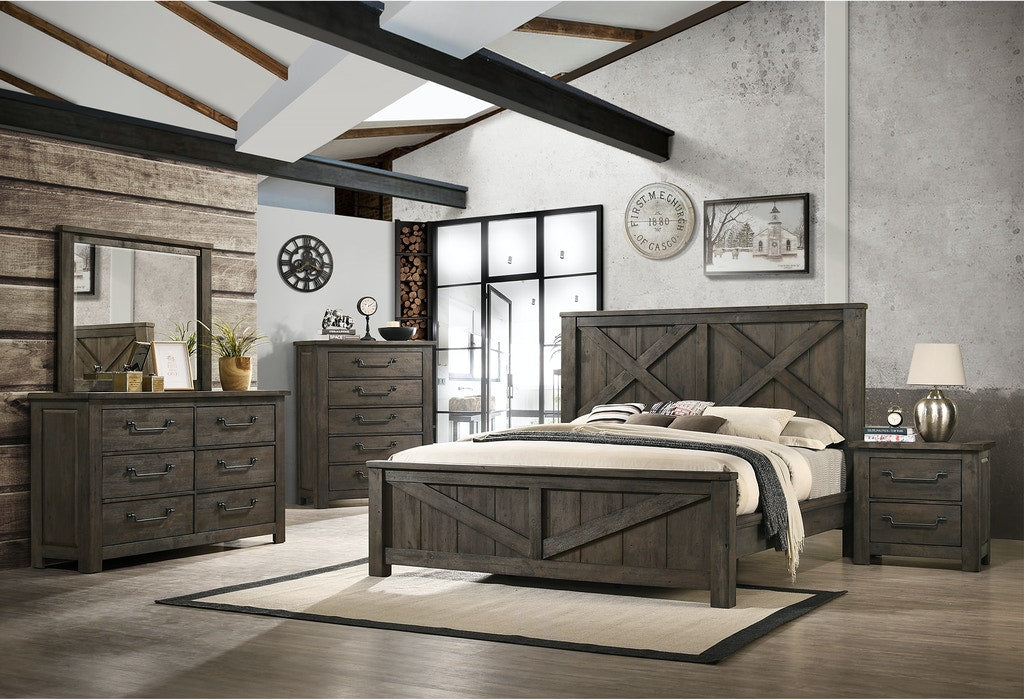 Elements International Maverick King Panel Bed in Dark Brown MV500KB