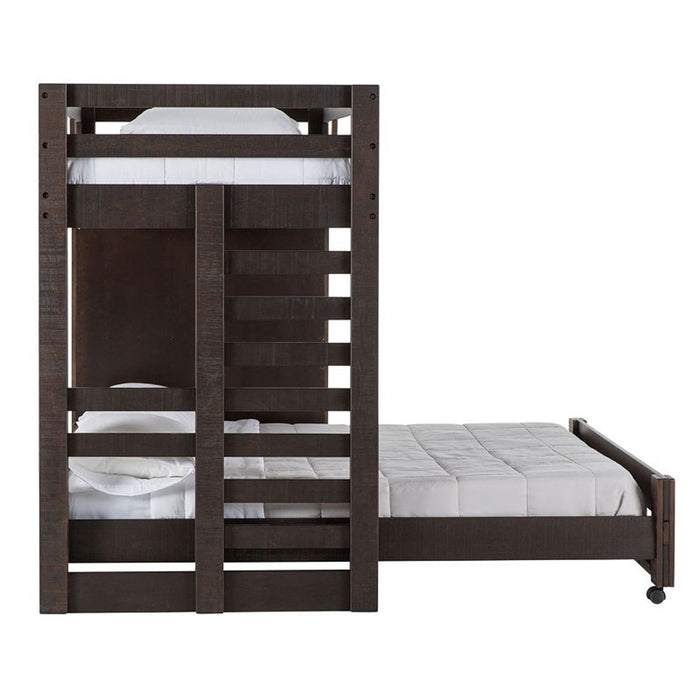 Elements International Vista Twin over Full Basic Loft Bed with Bookcase in Brown