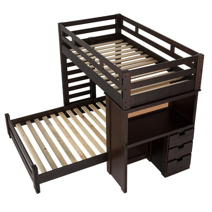 Elements International Vista Twin over Full Basic Loft Bed with Desk in Brown