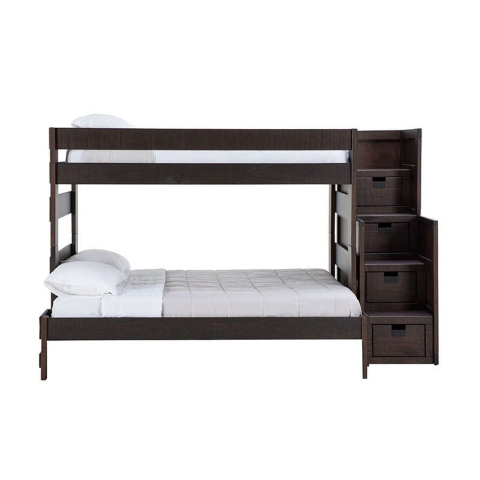 Elements International Vista Twin over Full Bunk Bed with Staircase in Brown